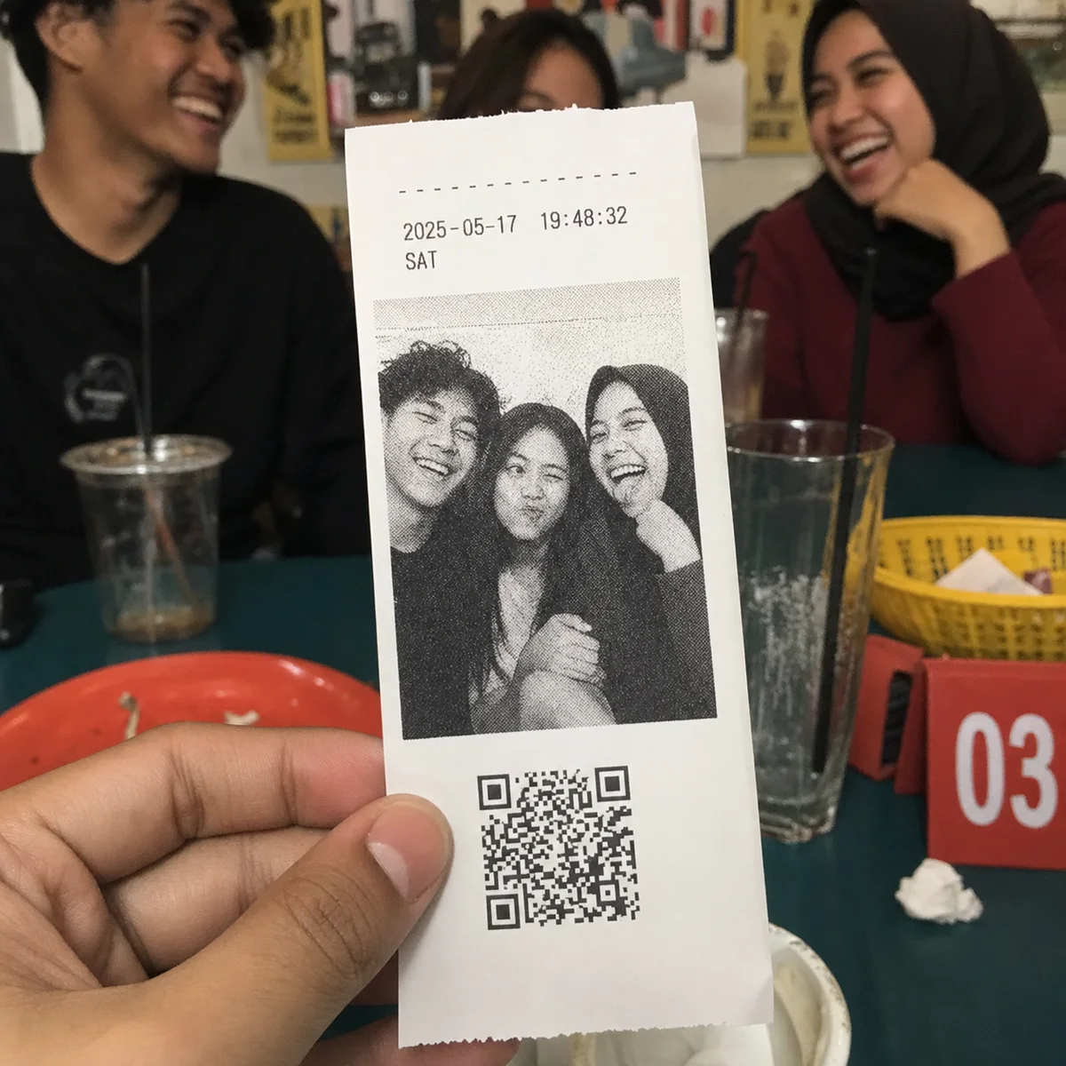 Classic Receipt group photo held in a cafe