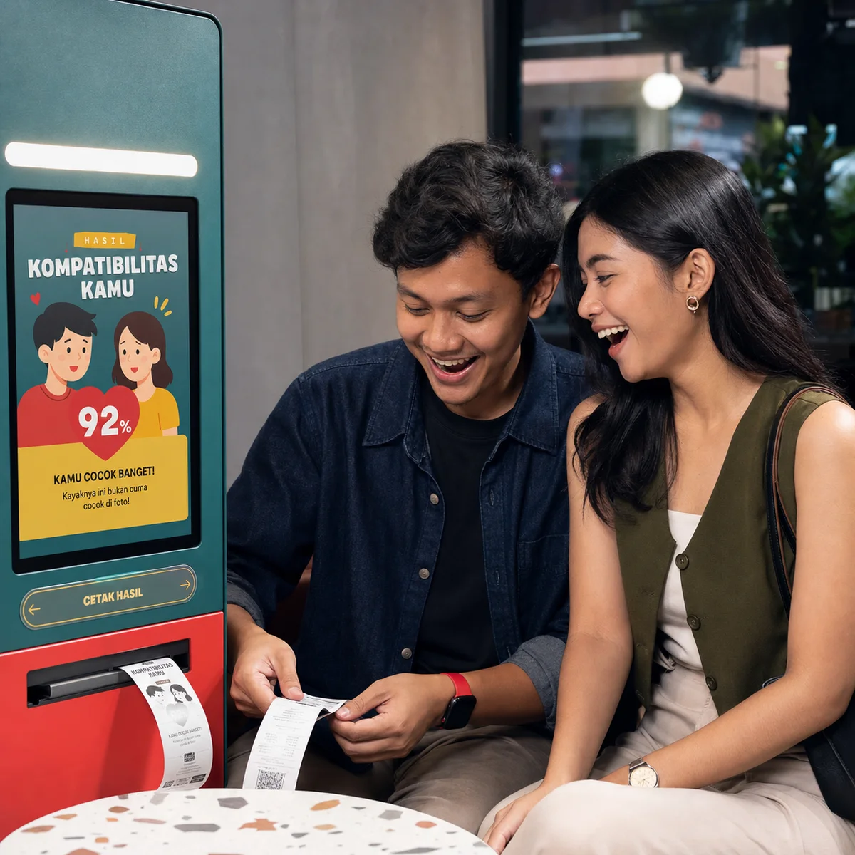 Two guests enjoying a Love Meter Lite result